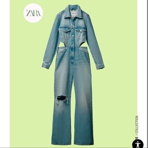 Zara cut out denim jumpsuit